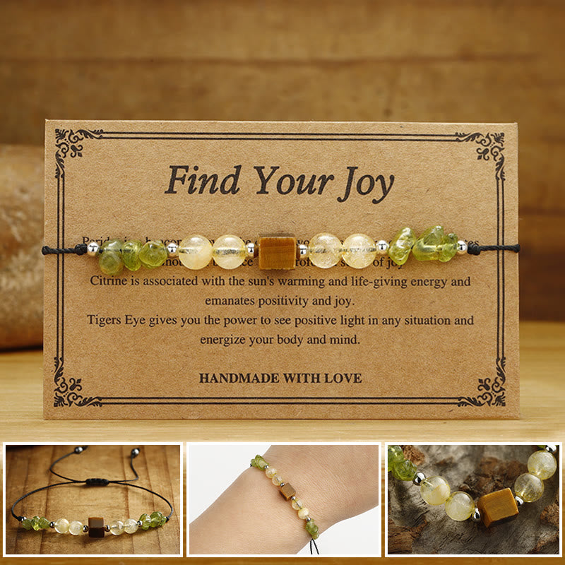 Nimara Ritual Find Your Joy Peridot Citrine Tiger Eye Peace Rope Bracelet