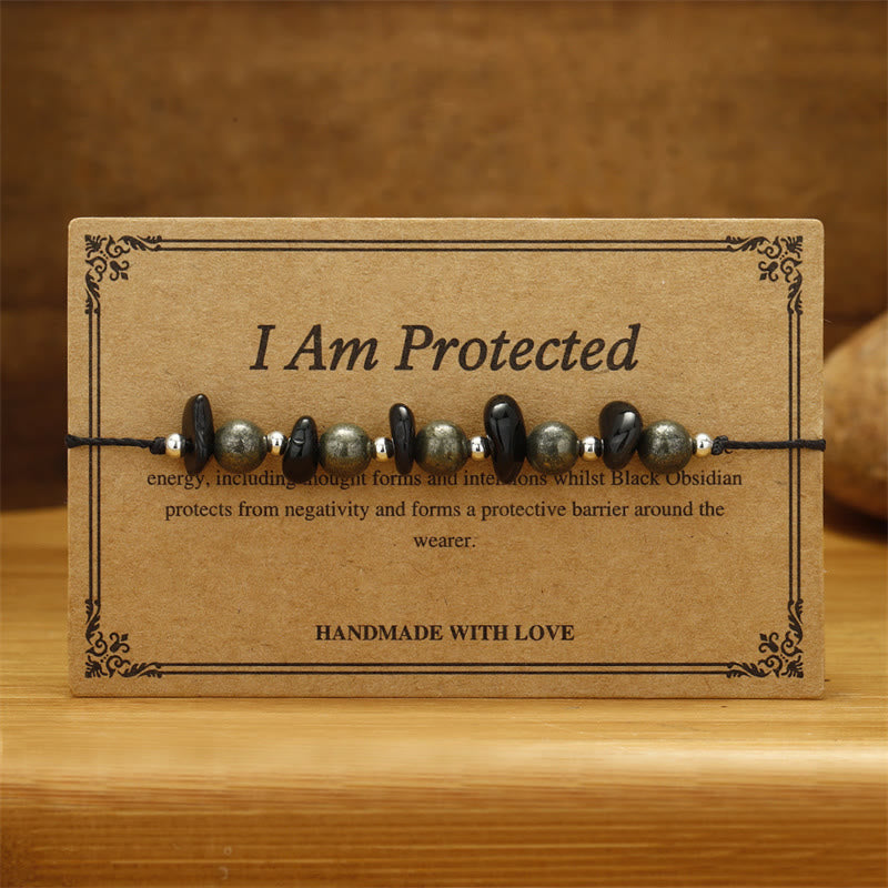 Nimara Ritual I Am Protected Iron Pyrite Black Obsidian Fulfillment Bracelet