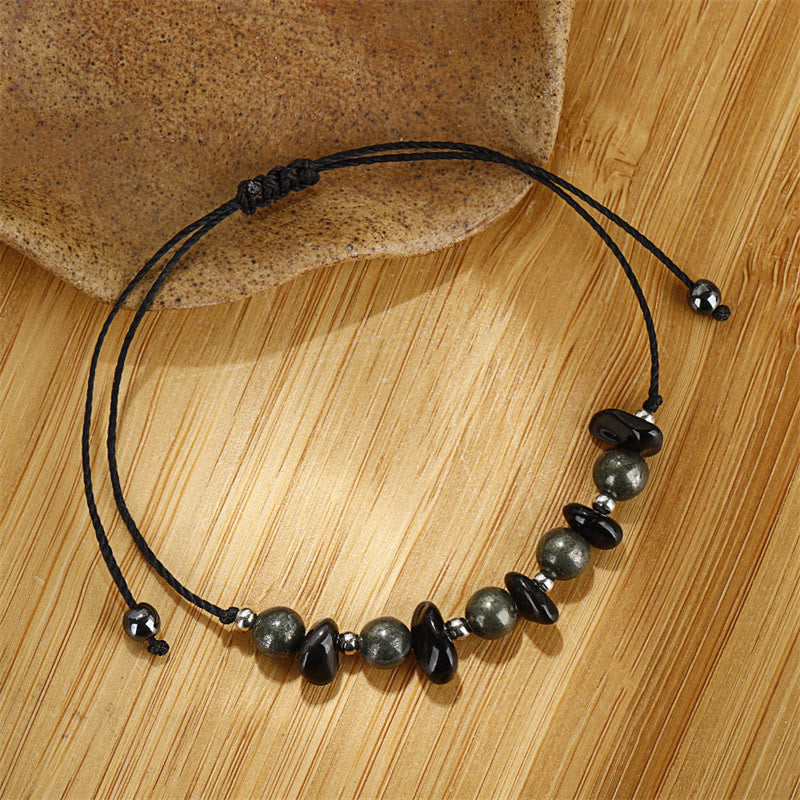Nimara Ritual I Am Protected Iron Pyrite Black Obsidian Fulfillment Bracelet