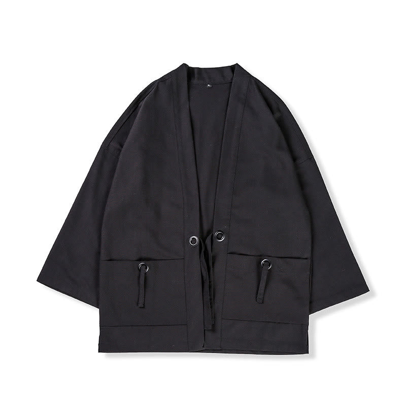 Nimara Ritual Solid Color Lace-up Open Front Jacket Cotton Men's Kimono