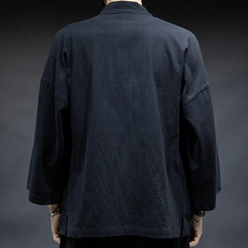 Nimara Ritual Solid Color Lace-up Open Front Jacket Cotton Men's Kimono