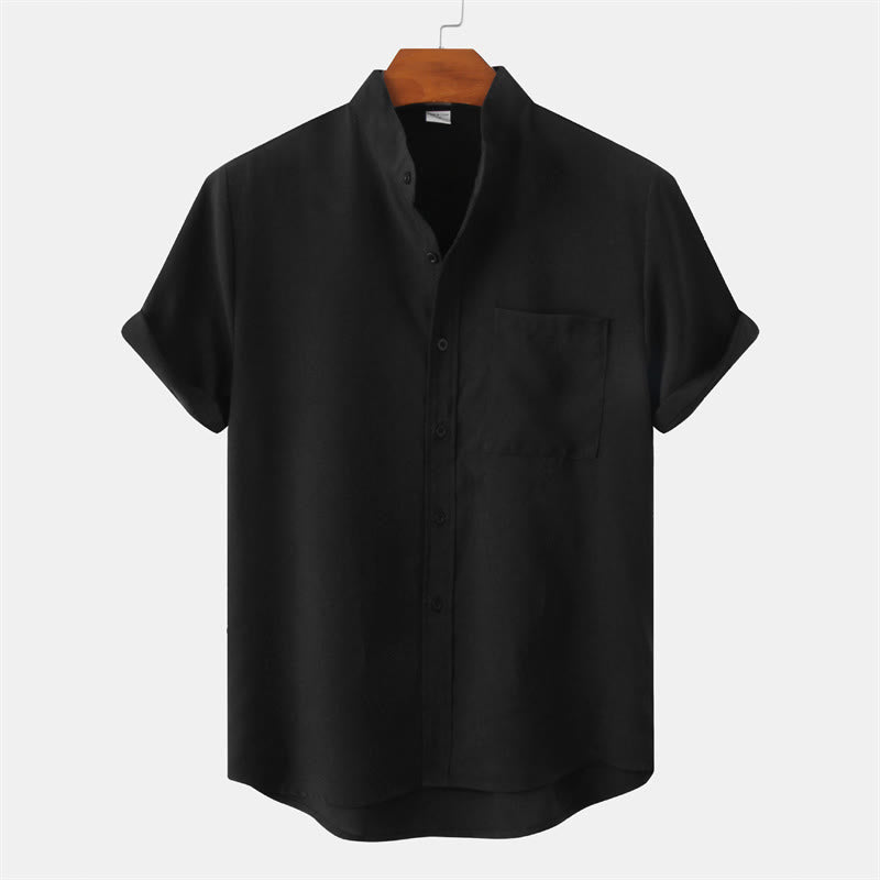 Nimara Ritual Summer Men's Button Plain Short Sleeve Shirt With Pocket