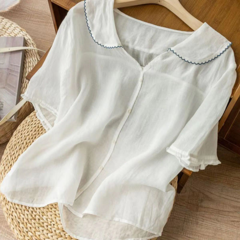 Nimara Ritual Casual Plain Button Half Sleeve Middy Collar Women's Shirt