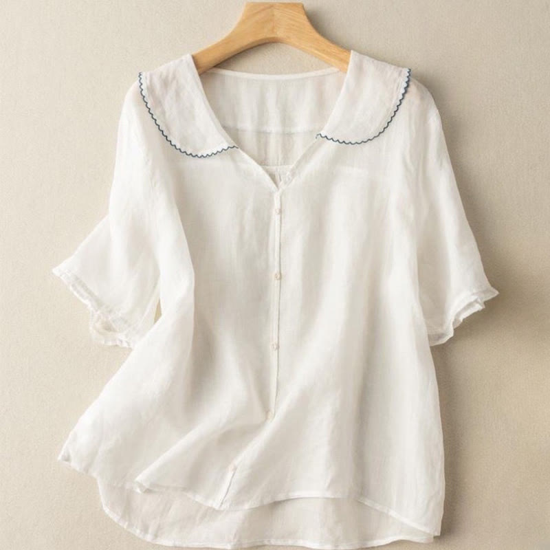 Nimara Ritual Casual Plain Button Half Sleeve Middy Collar Women's Shirt