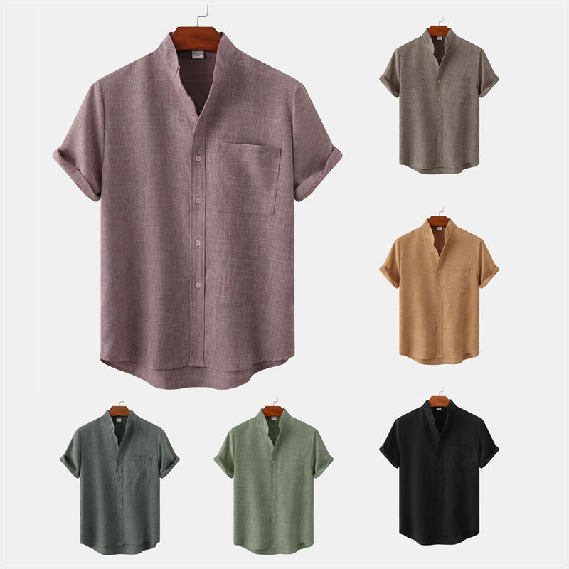 Nimara Ritual Summer Men's Button Plain Short Sleeve Shirt With Pocket