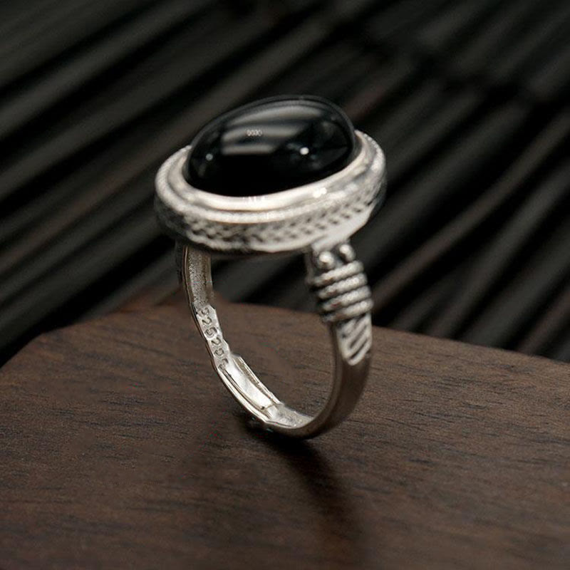 Nimara Ritual Natural Black Onyx Adjustable Protection Ring