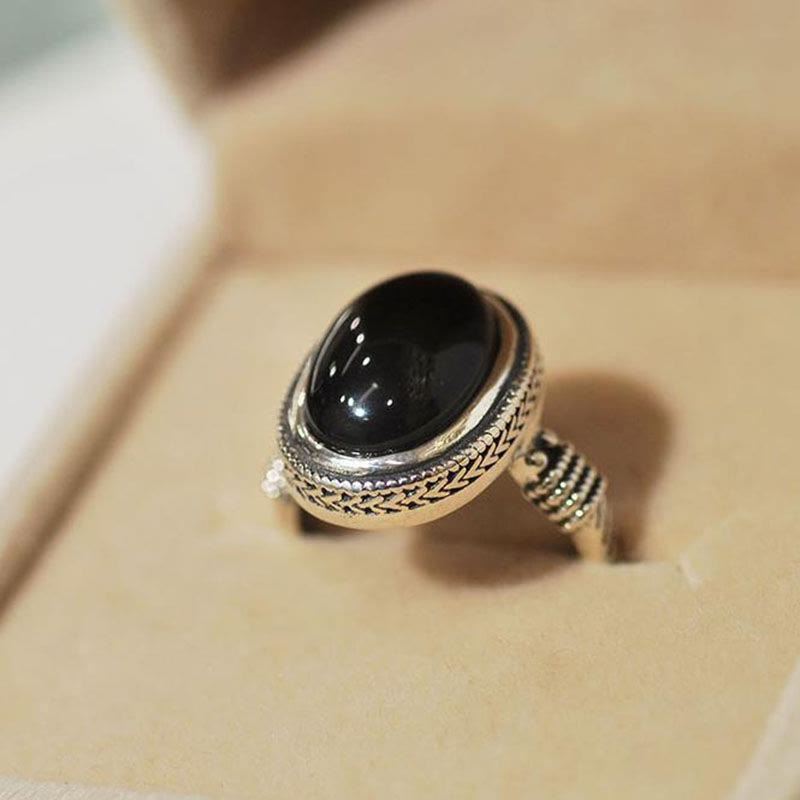 Nimara Ritual Natural Black Onyx Adjustable Protection Ring