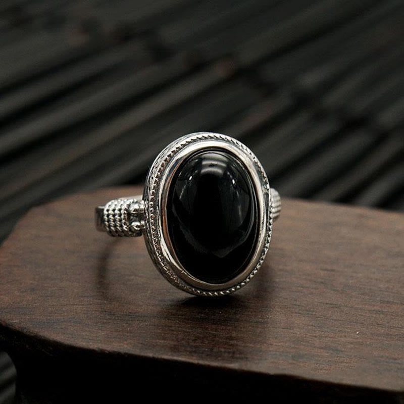Nimara Ritual Natural Black Onyx Adjustable Protection Ring