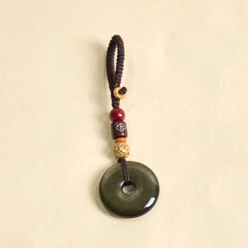 Nimara Ritual Natural Gold Sheen Obsidian Peace Buckle Strengthen Key Chain