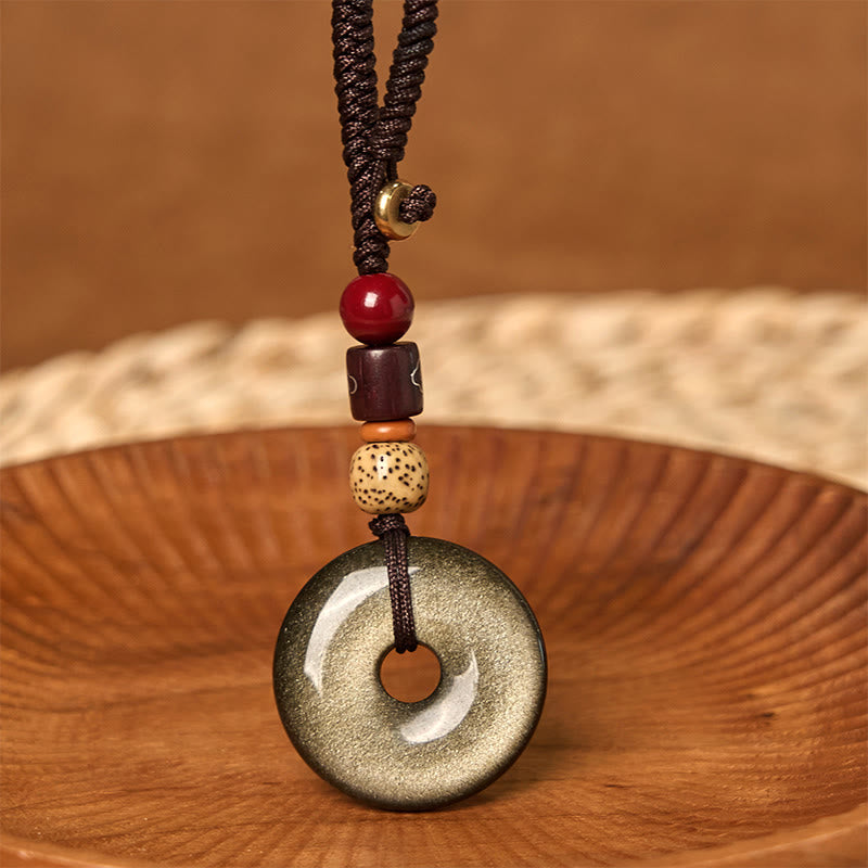 Nimara Ritual Natural Gold Sheen Obsidian Peace Buckle Strengthen Key Chain
