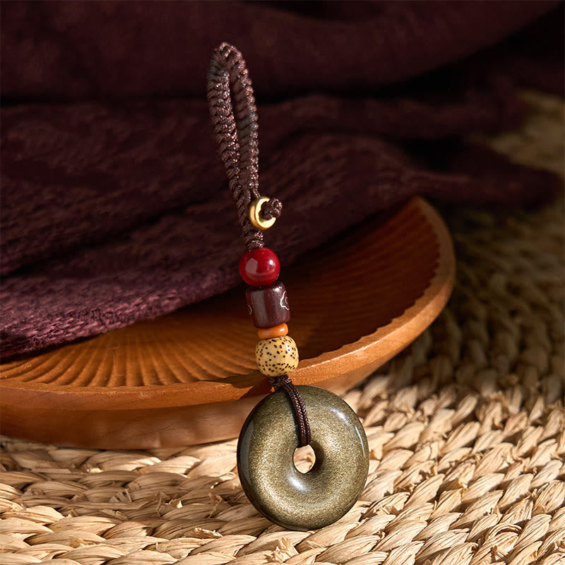 Nimara Ritual Natural Gold Sheen Obsidian Peace Buckle Strengthen Key Chain