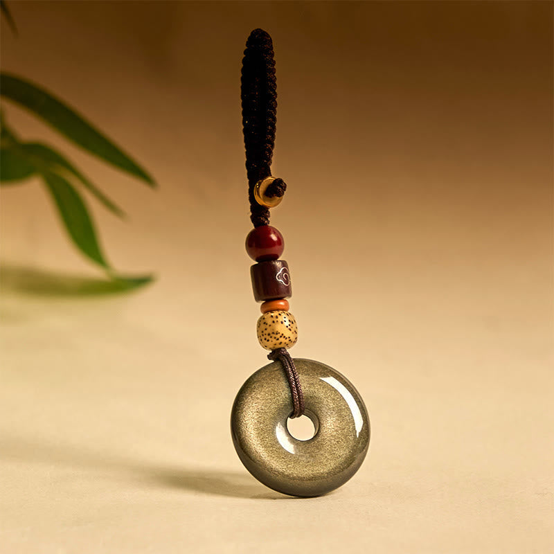 Nimara Ritual Natural Gold Sheen Obsidian Peace Buckle Strengthen Key Chain