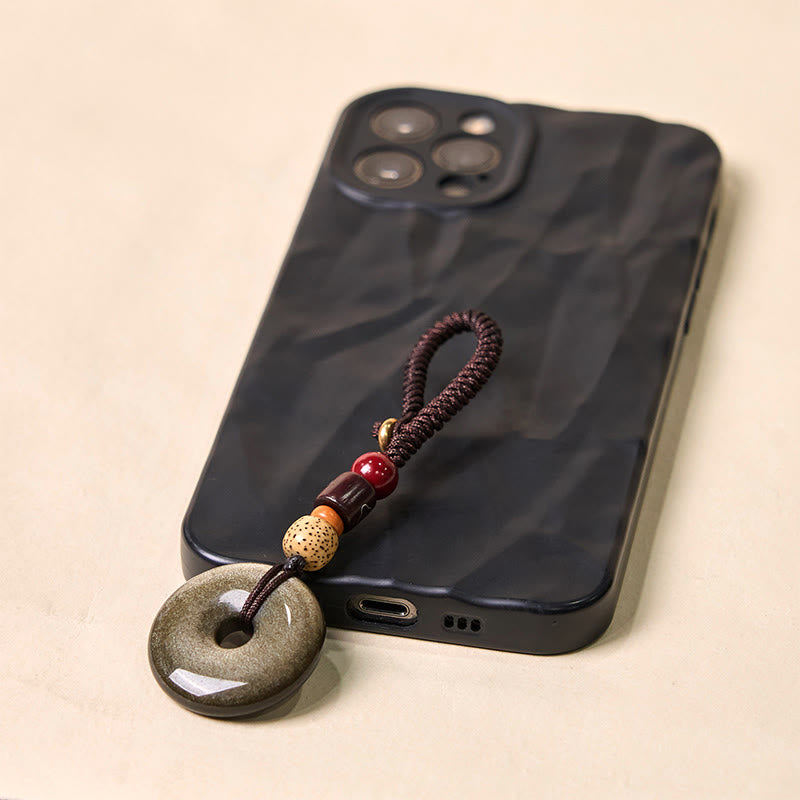 Nimara Ritual Natural Gold Sheen Obsidian Peace Buckle Strengthen Key Chain
