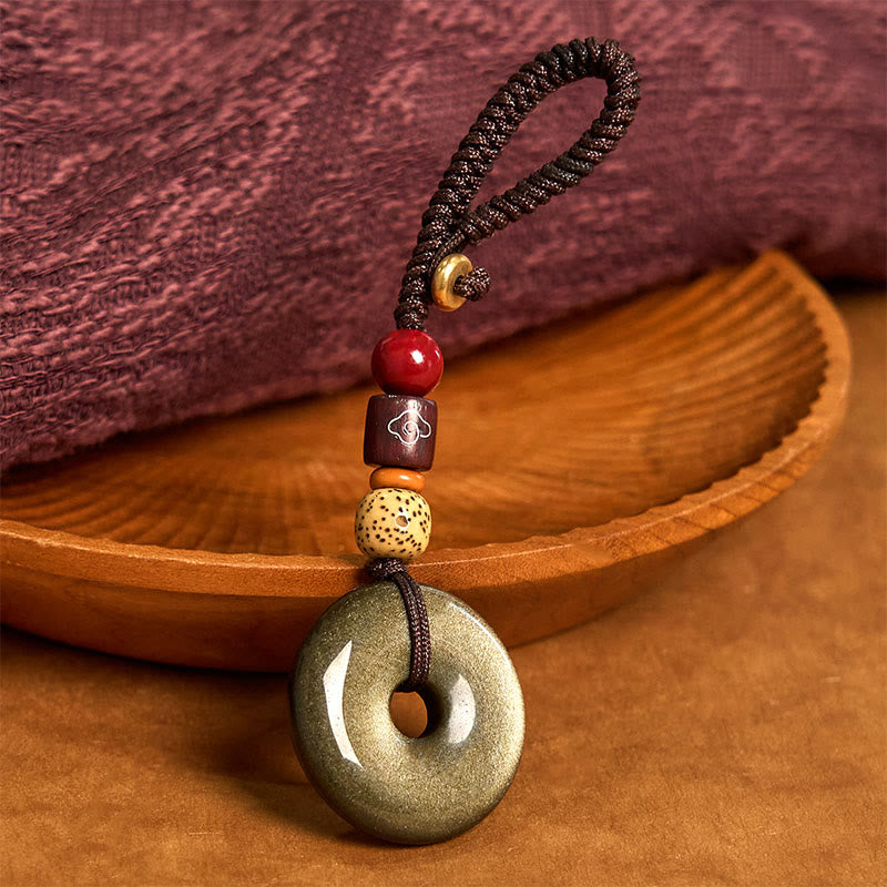 Nimara Ritual Natural Gold Sheen Obsidian Peace Buckle Strengthen Key Chain