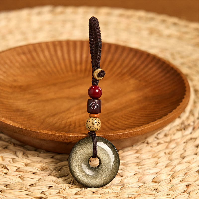 Nimara Ritual Natural Gold Sheen Obsidian Peace Buckle Strengthen Key Chain