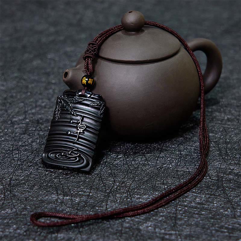 Nimara Ritual Natural Black Obsidian Bamboo Fulfillment Necklace Pendant