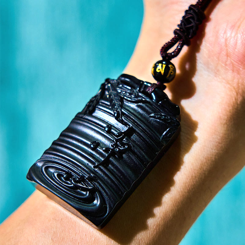 Nimara Ritual Natural Black Obsidian Bamboo Fulfillment Necklace Pendant