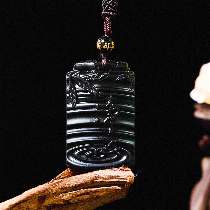 Nimara Ritual Natural Black Obsidian Bamboo Fulfillment Necklace Pendant