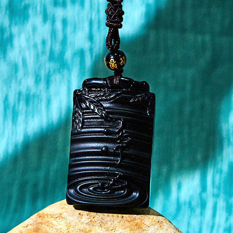 Nimara Ritual Natural Black Obsidian Bamboo Fulfillment Necklace Pendant