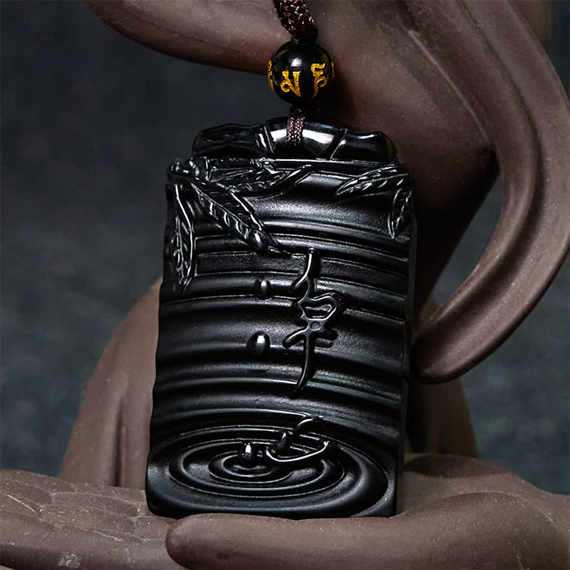 Nimara Ritual Natural Black Obsidian Bamboo Fulfillment Necklace Pendant