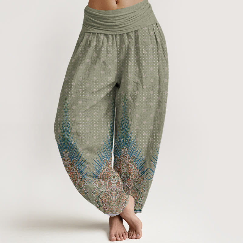 Nimara Ritual Cotton Ethnic Peacock Floral Pattern Women's Elastic Waist Harem Pants