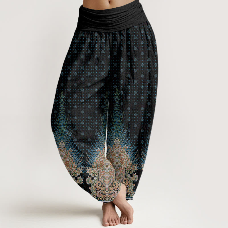 Nimara Ritual Cotton Ethnic Peacock Floral Pattern Women's Elastic Waist Harem Pants