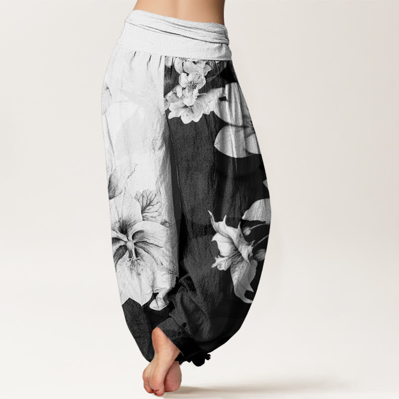 Nimara Ritual Cotton Camellia Pattern Women's Elastic Waist Harem Pants
