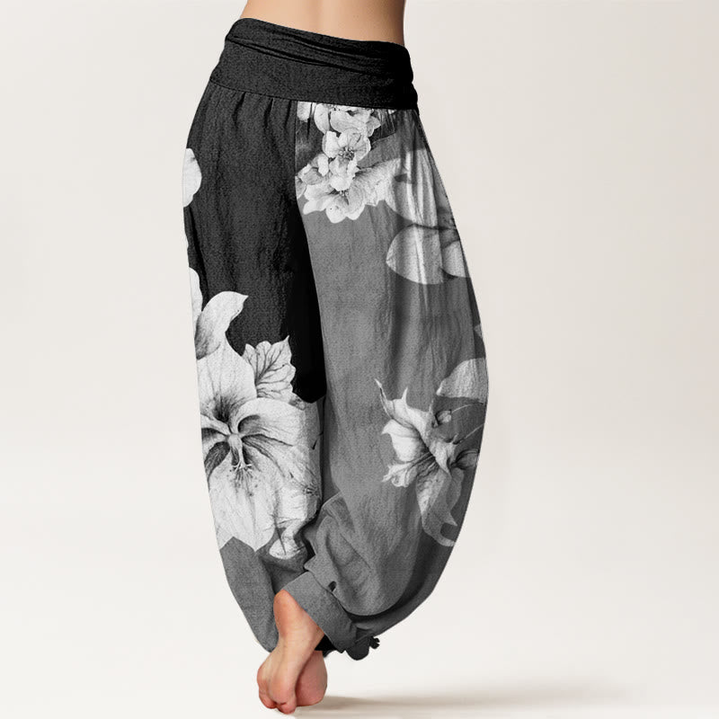 Nimara Ritual Cotton Camellia Pattern Women's Elastic Waist Harem Pants