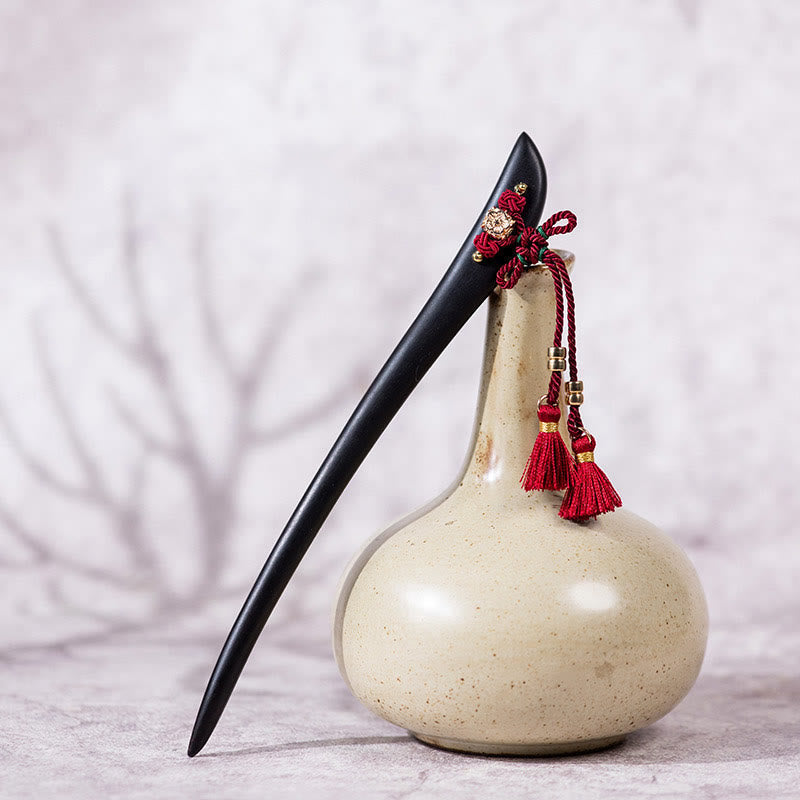 Nimara Ritual Ebony Red String Chinese Knot Tassel Protection Hairpin