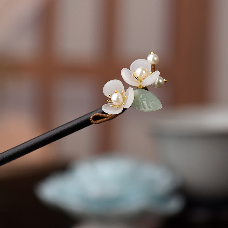 Nimara Ritual Grain Wood Liuli Magnolia Flowers Pearl Protection Hairpin