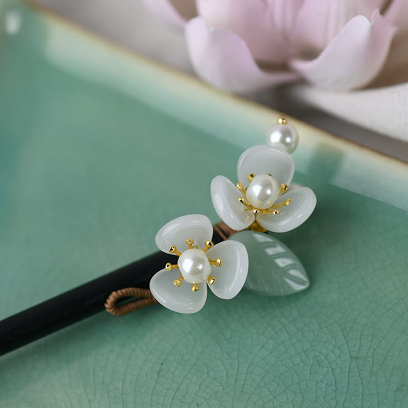 Nimara Ritual Grain Wood Liuli Magnolia Flowers Pearl Protection Hairpin