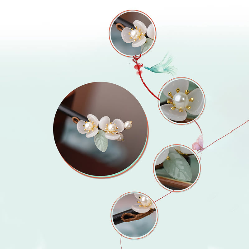Nimara Ritual Grain Wood Liuli Magnolia Flowers Pearl Protection Hairpin