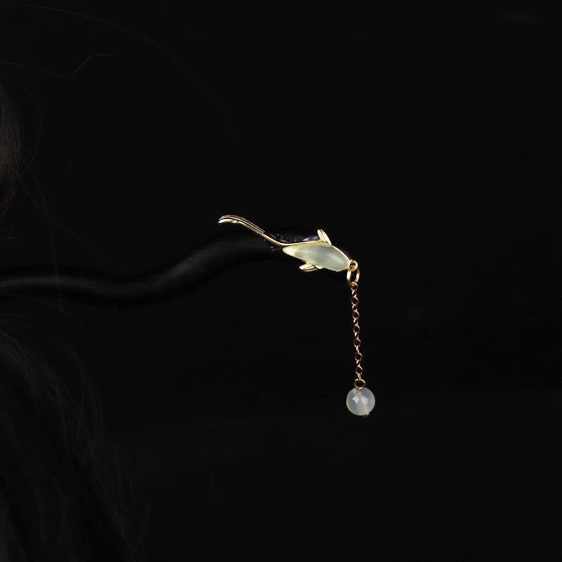 Nimara Ritual Ebony Hetian Jade Fish Blessing Hairpin