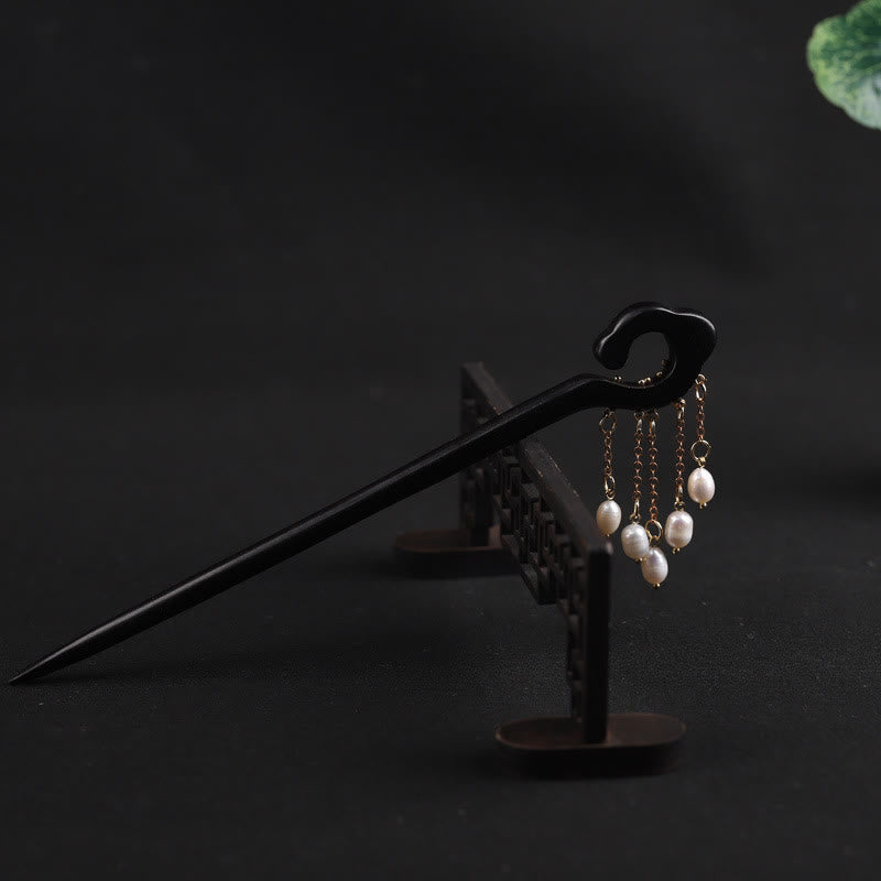 Nimara Ritual Ebony Auspicious Cloud Pearl Tassel Protection Hairpin