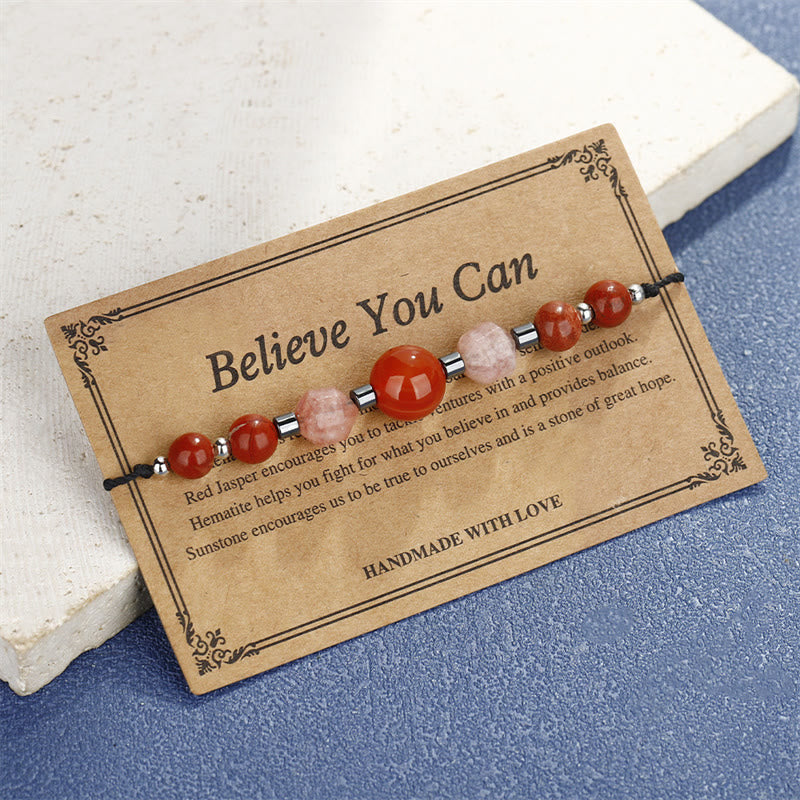 Nimara Ritual Believe You Can Carnelian Red Jasper Hematite Sun Stone Positive Bracelet