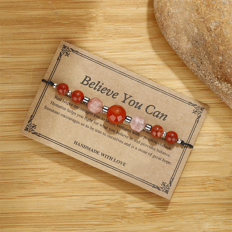 Nimara Ritual Believe You Can Carnelian Red Jasper Hematite Sun Stone Positive Bracelet