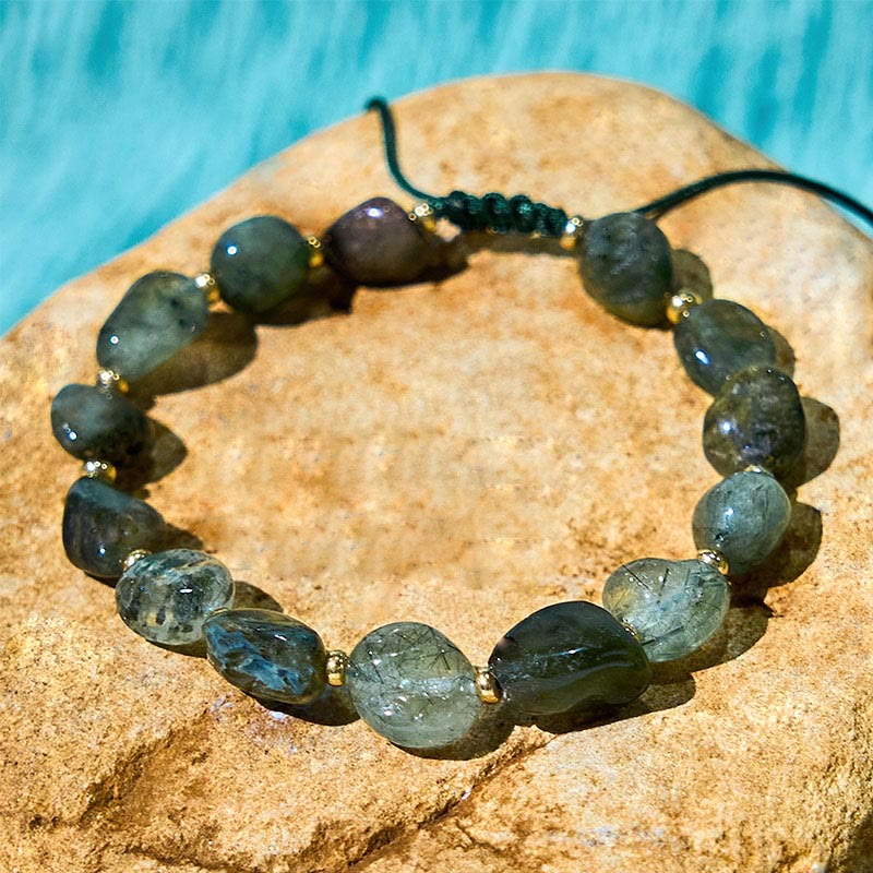 Nimara Ritual Green Rutilated Quartz Braid String Protection Bracelet