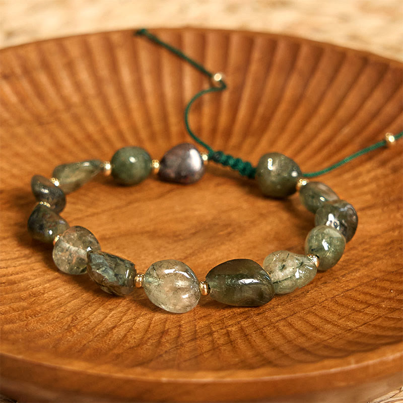 Nimara Ritual Green Rutilated Quartz Braid String Protection Bracelet