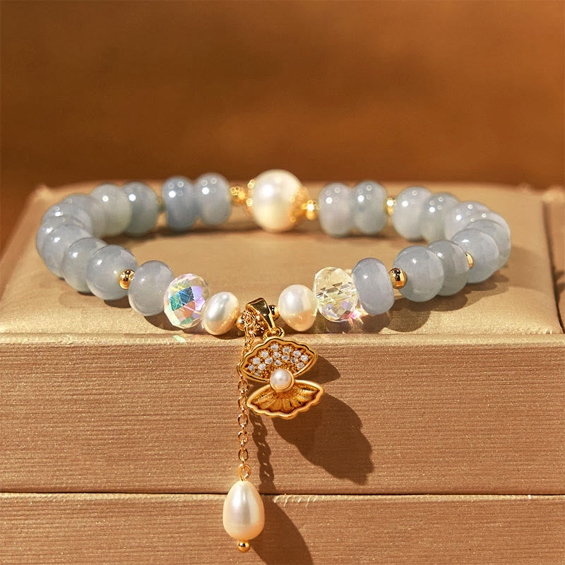 Nimara Ritual Natural Aquamarine Pearl Shell Healing Bead Bracelet