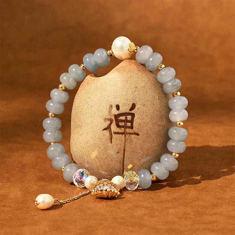 Nimara Ritual Natural Aquamarine Pearl Shell Healing Bead Bracelet