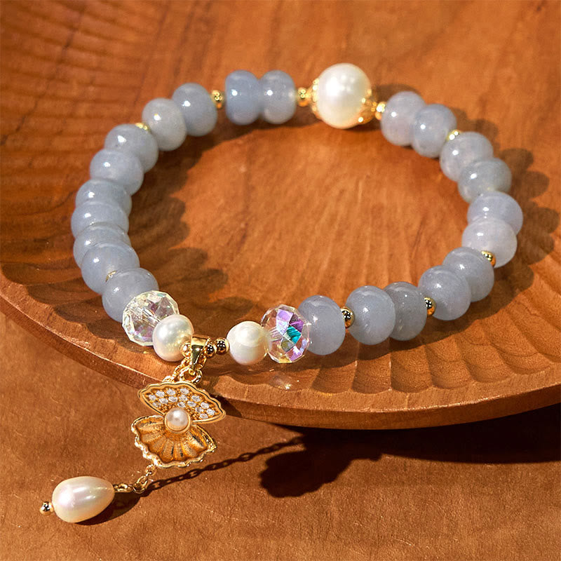 Nimara Ritual Natural Aquamarine Pearl Shell Healing Bead Bracelet