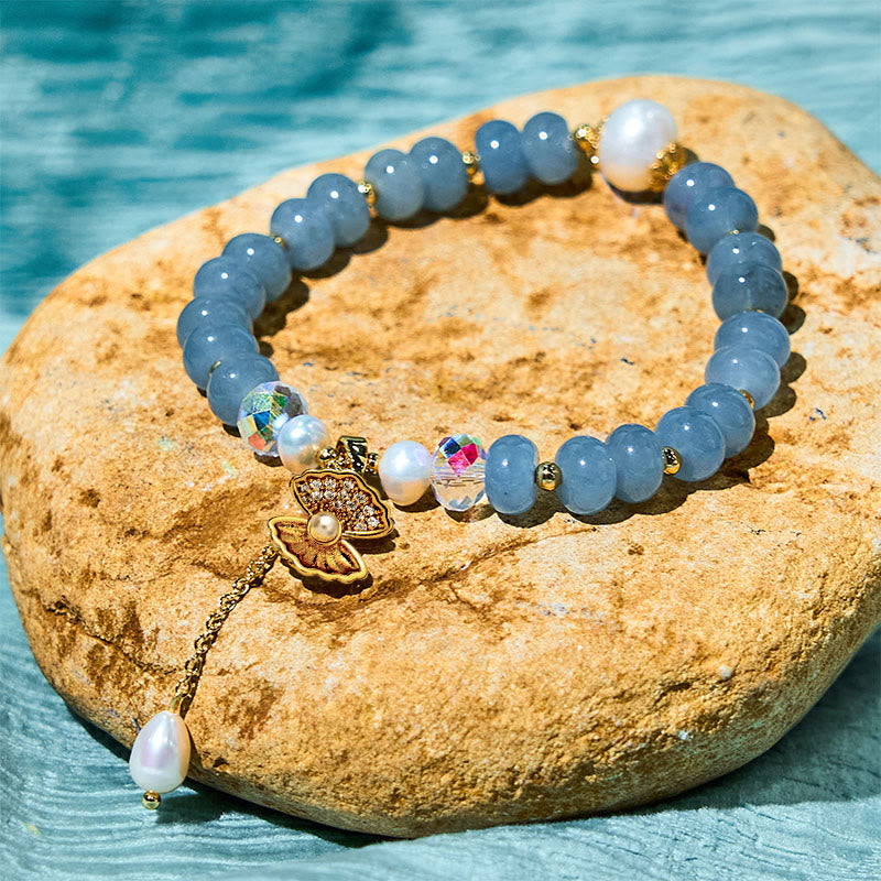Nimara Ritual Natural Aquamarine Pearl Shell Healing Bead Bracelet