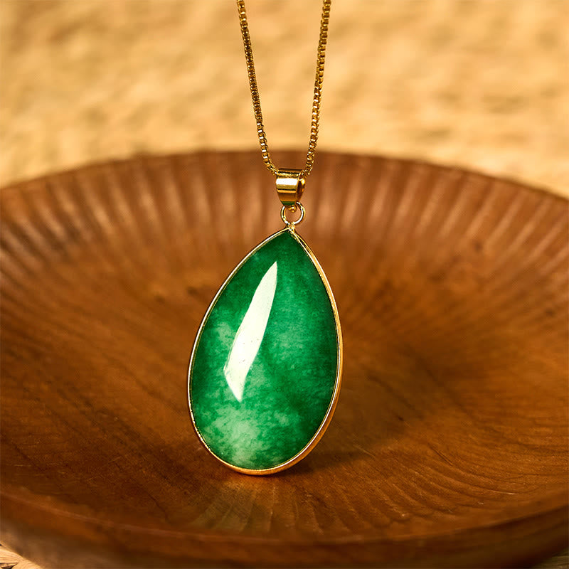 Nimara Ritual Green Jade Water Drop Pattern Abundance Necklace Pendant
