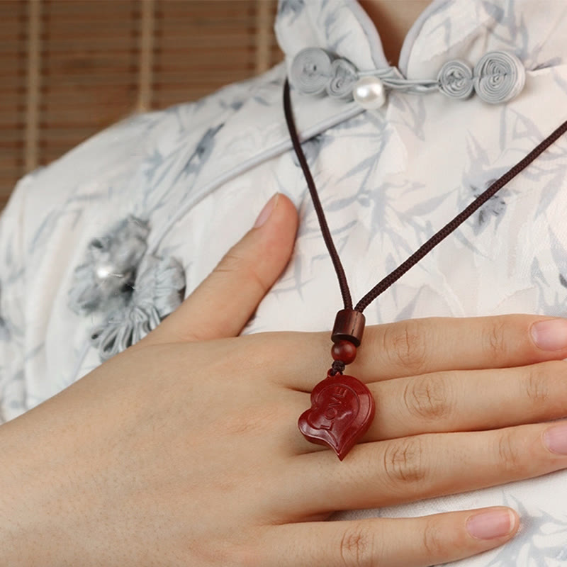 Nimara Ritual 2Pcs LOVE YOU Natural Cinnabar Love Heart String Blessing Couple Necklace Pendant