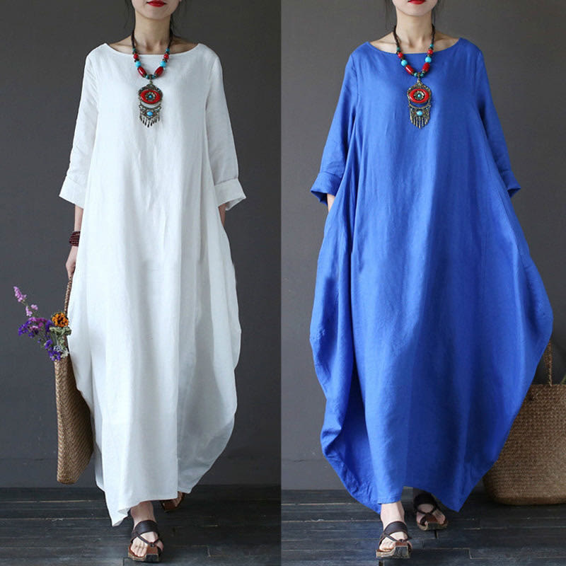 Nimara Ritual Solid Color Three Quarter Sleeve Women's Maxi Dress
