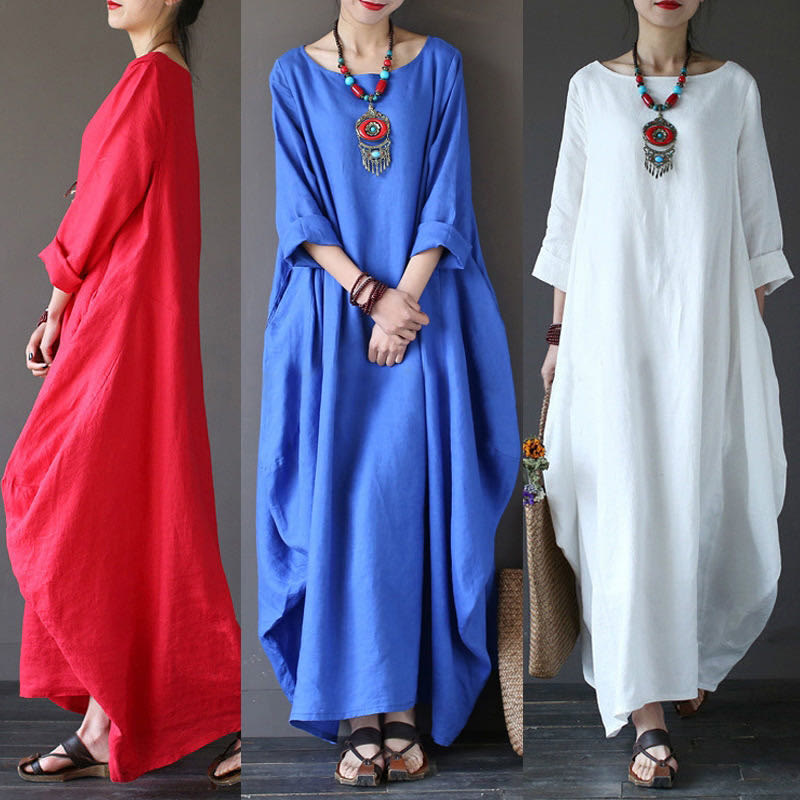 Nimara Ritual Solid Color Three Quarter Sleeve Women's Maxi Dress