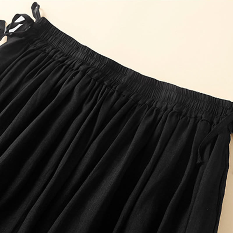 Nimara Ritual Plain Lace Up Elastic Waist Women's Skirt With Pockets