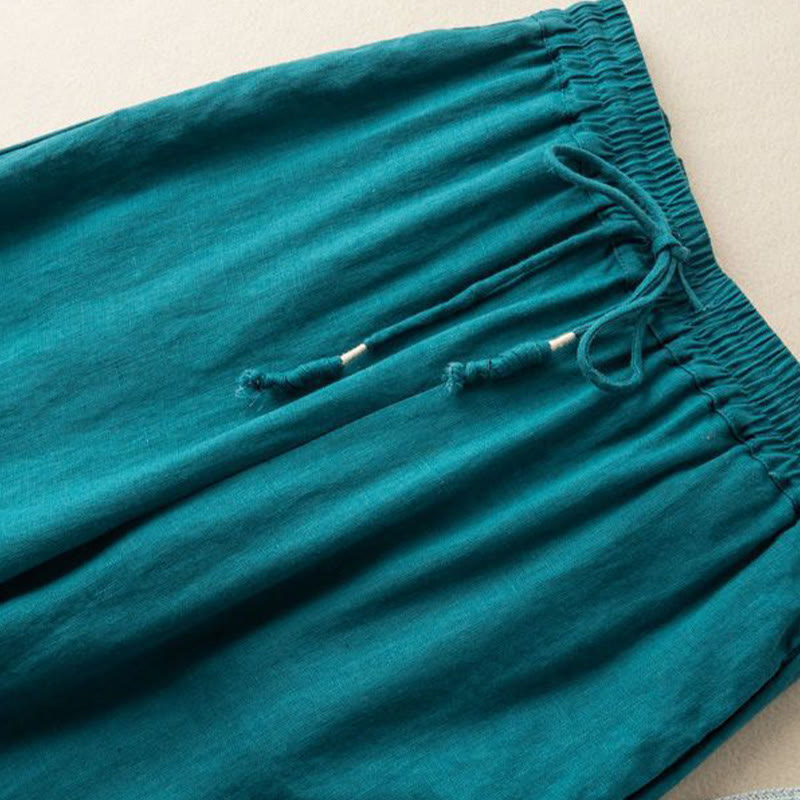 Nimara Ritual Casual Embroidery Bohemian Pattern Drawstring Women's Wide Leg Pants With Pockets