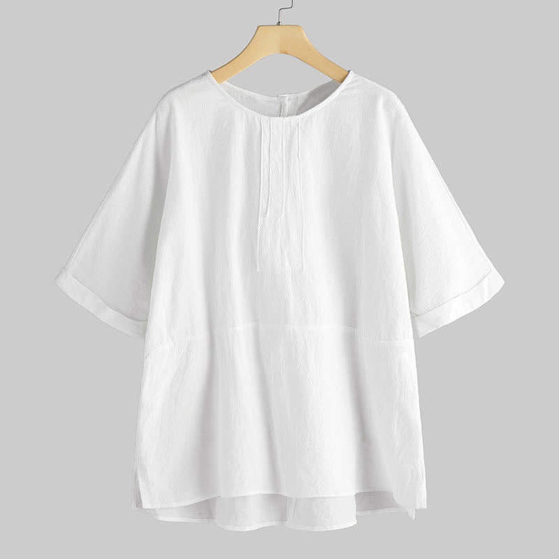 Nimara Ritual Summer Casual Plain Half Sleeve Crew Neck Side Slit Women's T-Shirt