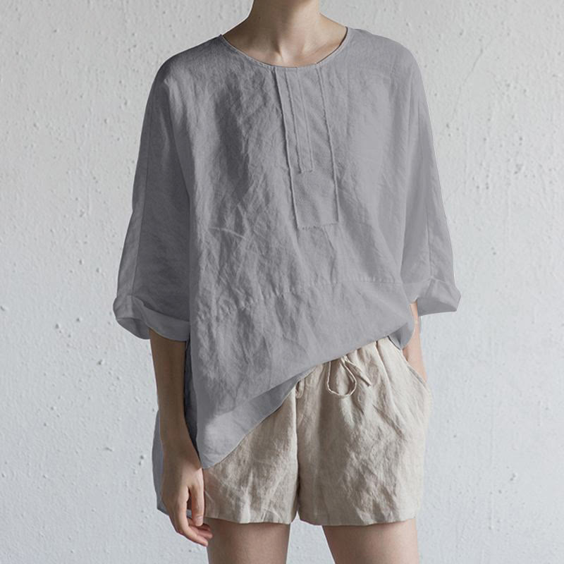 Nimara Ritual Summer Casual Plain Half Sleeve Crew Neck Side Slit Women's T-Shirt
